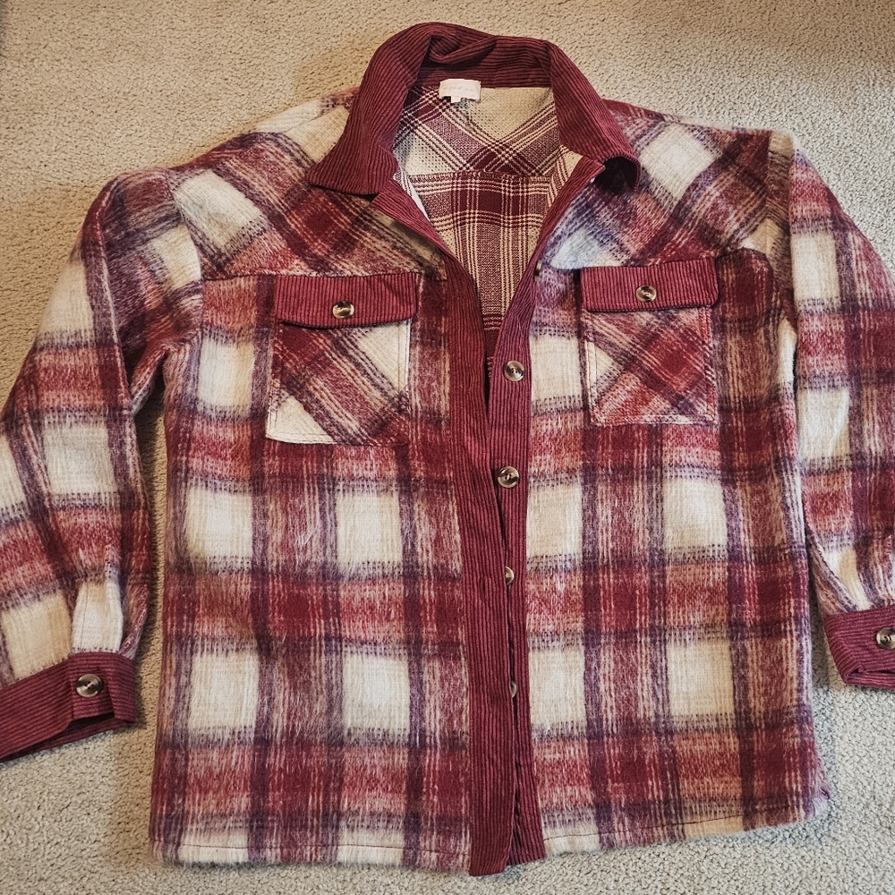Entro, wool-blend Red plaid shacket size large